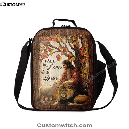 Fall In Love With Jesus Lunch Bag, Jesus Lion Of Judah White Lamb Lunch Bag, Christian Lunch Bag, Religious Lunch Box For School, Picnic