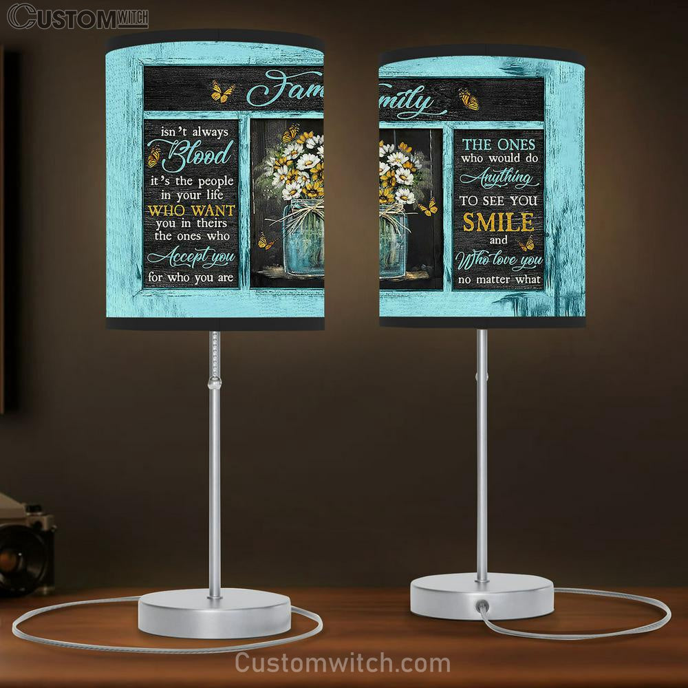 Family Isn't Always Blood Flower Yellow Butterfly Large Table Lamb - Christian Lamb Gift - Bible Verse Table Lamb Art