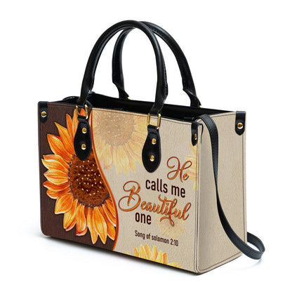 Fancy Sunflower Leather Bag, He Calls Me Beautiful One, Christian Pu Leather Bags For Women