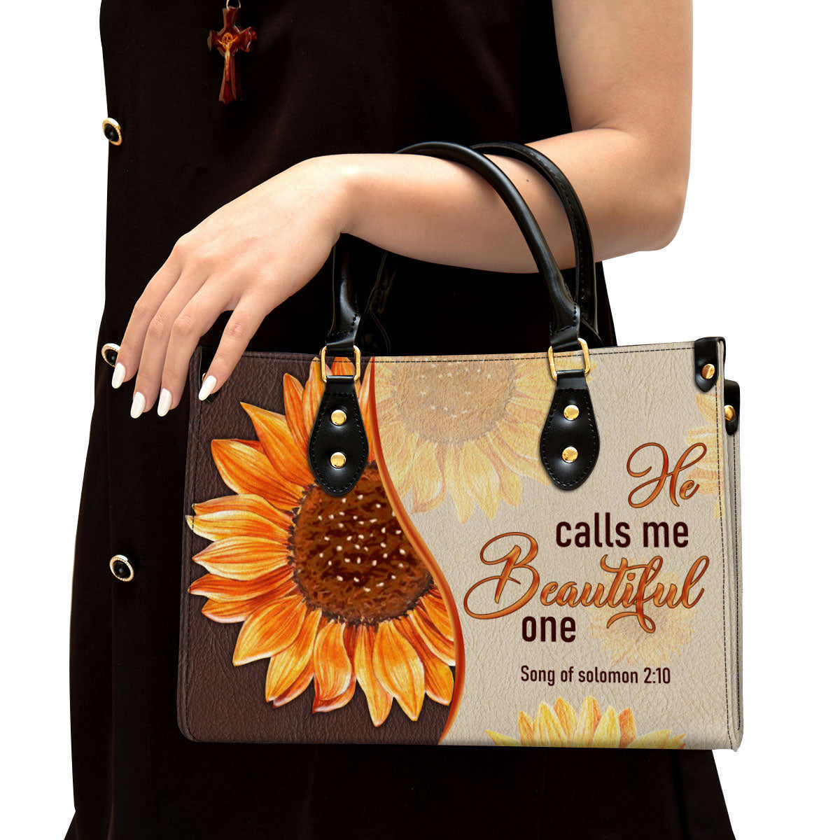 Fancy Sunflower Leather Bag, He Calls Me Beautiful One, Christian Pu Leather Bags For Women