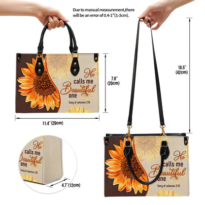 Fancy Sunflower Leather Bag, He Calls Me Beautiful One, Christian Pu Leather Bags For Women