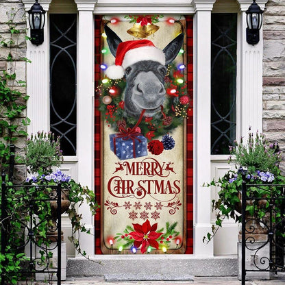 Farm Cattle Donkey Merry Christmas Door Cover, Gift For Famer, Christmas Door Knob Covers, Christmas Outdoor Decoration