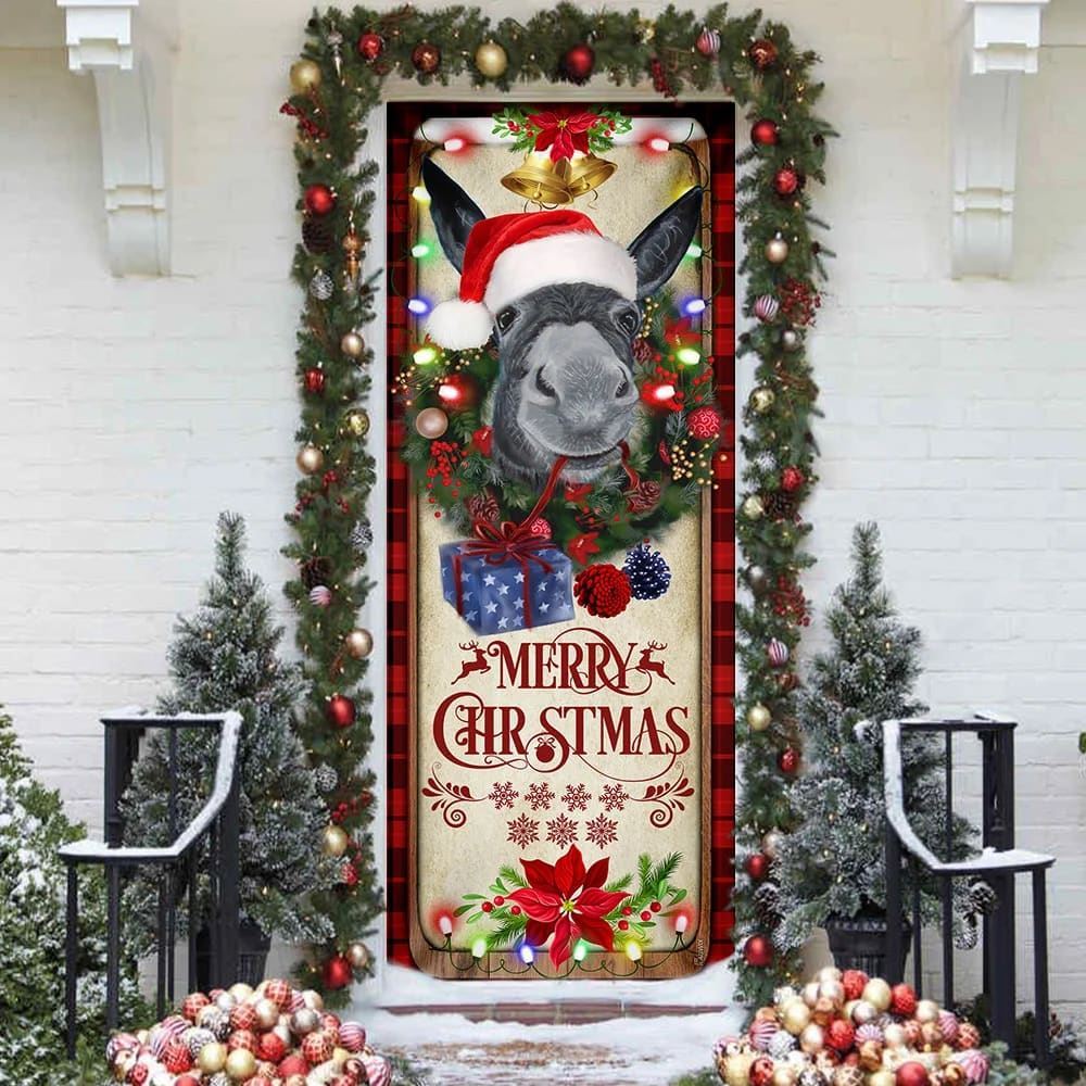 Farm Cattle Donkey Merry Christmas Door Cover, Gift For Famer, Christmas Door Knob Covers, Christmas Outdoor Decoration