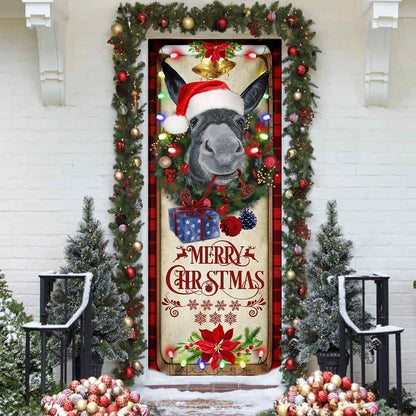 Farm Cattle Donkey Merry Christmas Door Cover, Gift For Famer, Christmas Door Knob Covers, Christmas Outdoor Decoration