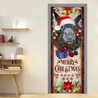 Farm Cattle Donkey Merry Christmas Door Cover, Gift For Famer, Christmas Door Knob Covers, Christmas Outdoor Decoration