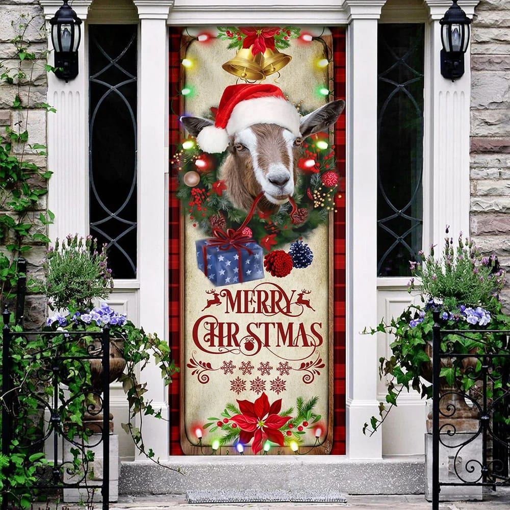 Farm Cattle Goat Merry Christmas Door Cover, Gift For Famer, Christmas Door Knob Covers, Christmas Outdoor Decoration