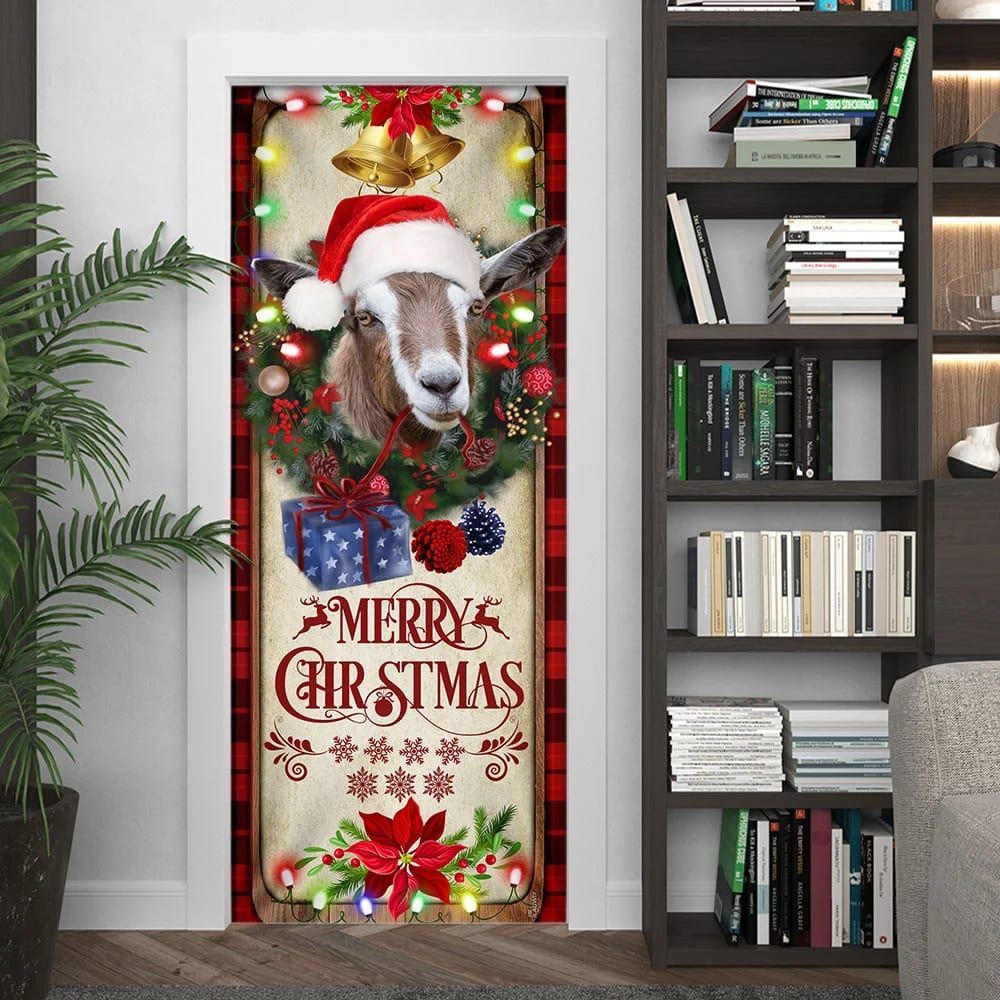 Farm Cattle Goat Merry Christmas Door Cover, Gift For Famer, Christmas Door Knob Covers, Christmas Outdoor Decoration