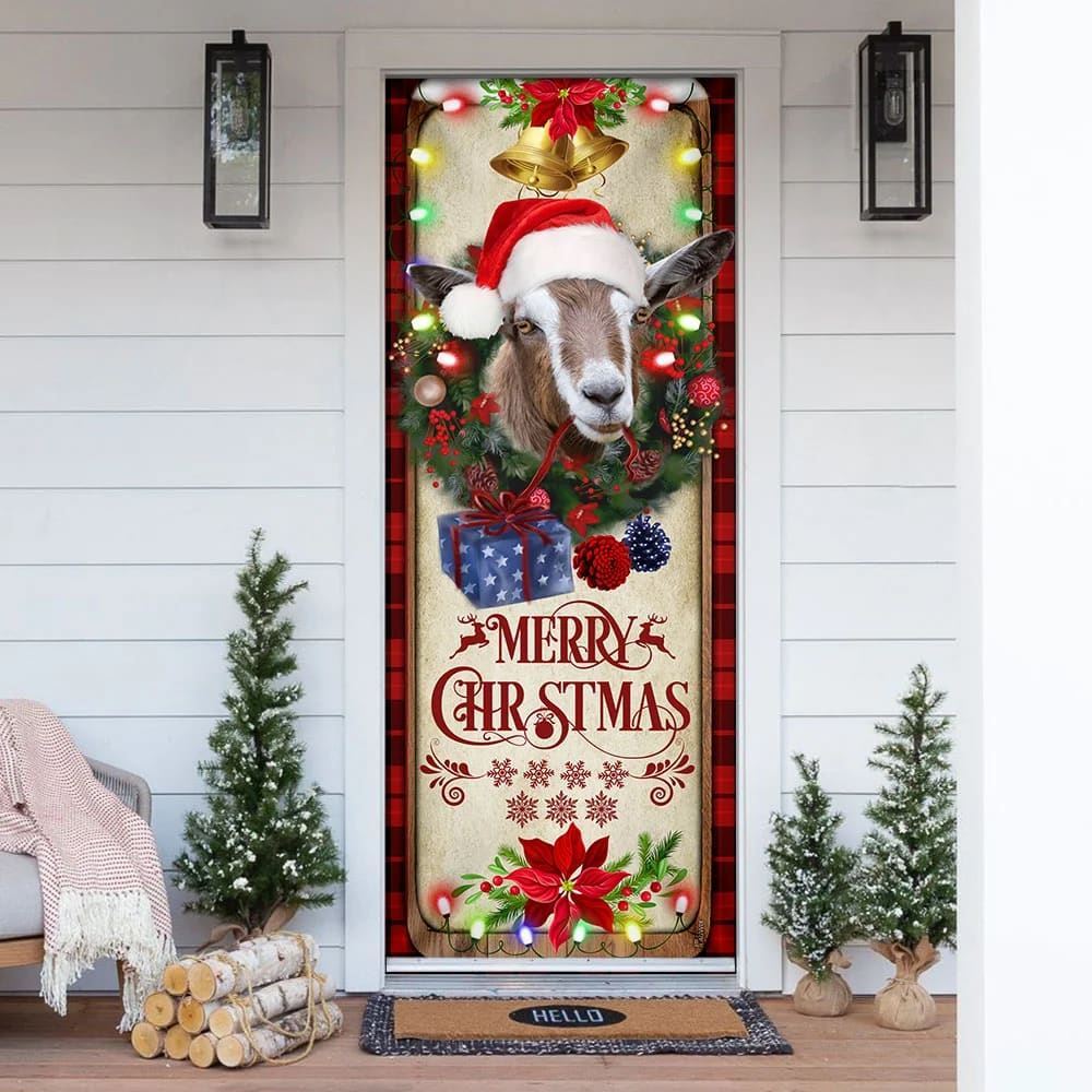 Farm Cattle Goat Merry Christmas Door Cover, Gift For Famer, Christmas Door Knob Covers, Christmas Outdoor Decoration