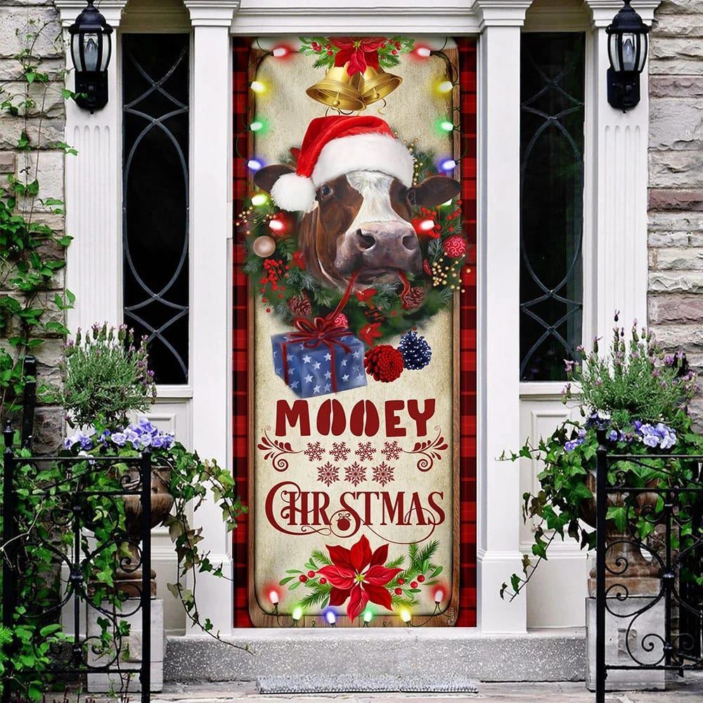 Farm Cattle Mooey Christmas Door Cover, Gift For Famer, Christmas Door Knob Covers, Christmas Outdoor Decoration