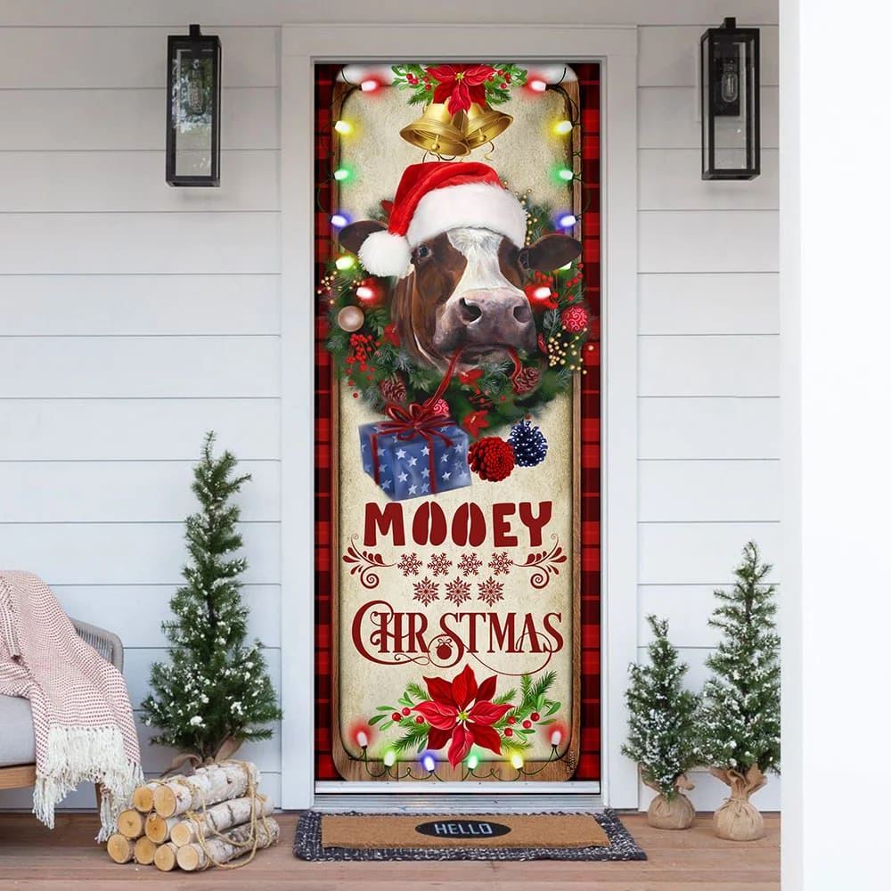 Farm Cattle Mooey Christmas Door Cover, Gift For Famer, Christmas Door Knob Covers, Christmas Outdoor Decoration