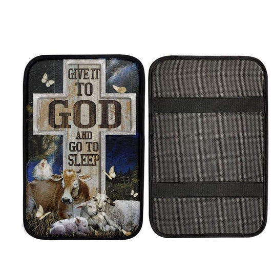 Farm Cattle, Night Sleep, Star Sky, Give It To God And Go To Sleep Car Center Console Cover, Car Armrest Pad, Christian Gift, Armrest Box Mat