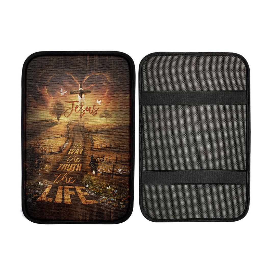 Farm Pretty Sunset Daisy Field - The Way The Truth The Life Car Center Console Cover, Christian Car Accessories