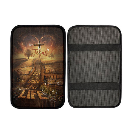 Farm Pretty Sunset Daisy Field - The Way The Truth The Life Car Center Console Cover, Christian Car Accessories