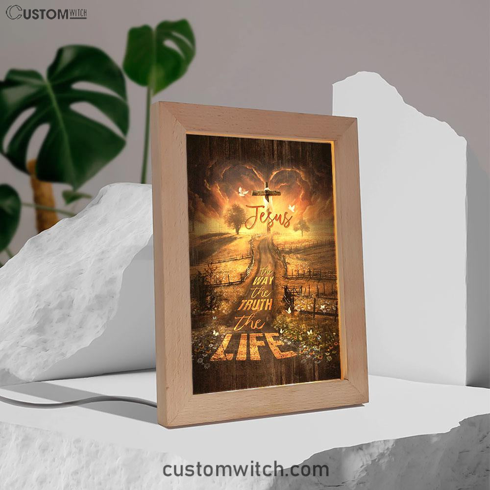 Farm Pretty Sunset Daisy Field - The Way The Truth The Life Frame Lamp Art - Christian Night Light - Bible Verse Wooden Lamp