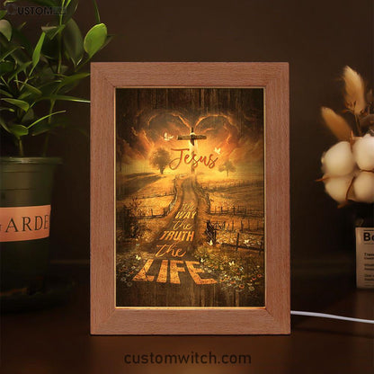 Farm Pretty Sunset Daisy Field - The Way The Truth The Life Frame Lamp Art - Christian Night Light - Bible Verse Wooden Lamp