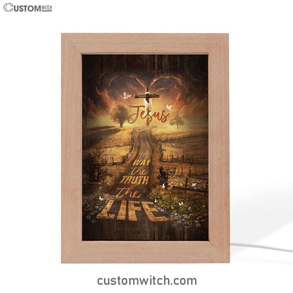 Farm Pretty Sunset Daisy Field - The Way The Truth The Life Frame Lamp Art - Christian Night Light - Bible Verse Wooden Lamp