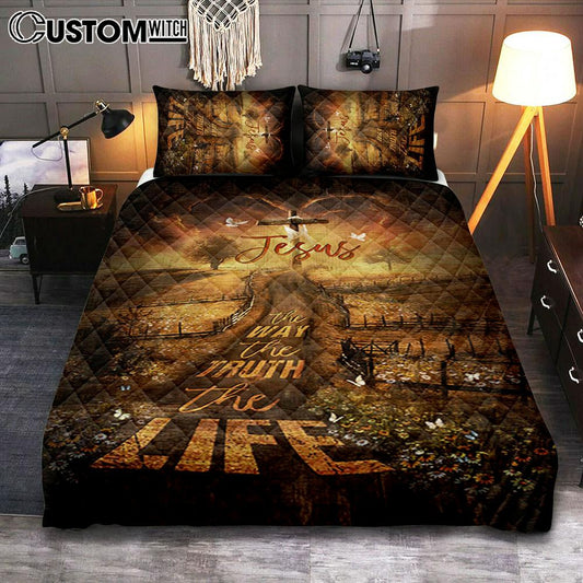 Farm Pretty Sunset Daisy Field - The Way The Truth The Life Quilt Bedding Set Bedroom - Christian Quilt Bedding Set Prints - Bible Verse Quilt Bedding Set Art