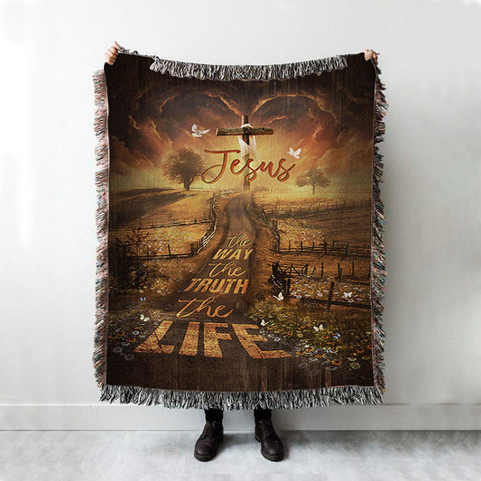 Farm Pretty Sunset Daisy Field - The Way The Truth The Life Woven Throw Blanket - Christian Woven Blanket Prints - Bible Verse Woven Blanket Art