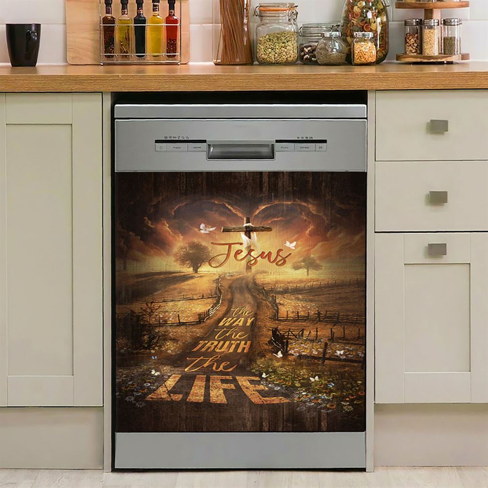 Farm Pretty Sunset Daisy Field Dishwasher Cover, The Way The Truth The Life Dishwasher Magnet Cover, Christian Kitchen Decor