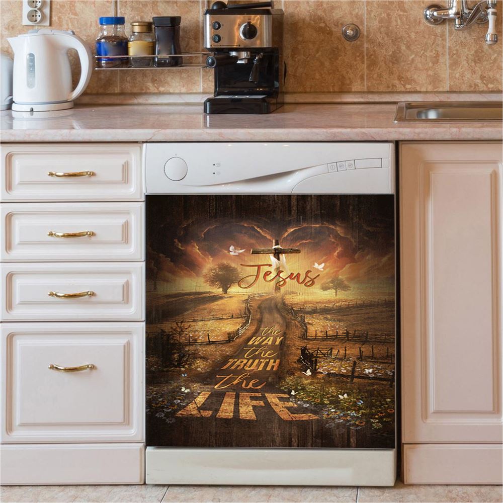 Farm Pretty Sunset Daisy Field Dishwasher Cover, The Way The Truth The Life Dishwasher Magnet Cover, Christian Kitchen Decor