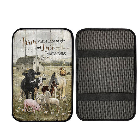 Farm Where Life Begin And Love Never Ends Cow Animal Of God Car Armrest Pad, Christian Car Accessories
