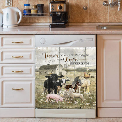 Farm Where Life Begin And Love Never Ends Cow Animal Of God Dishwasher Cover, Christian Dishwasher Magnet Cover, Religious Home Decor