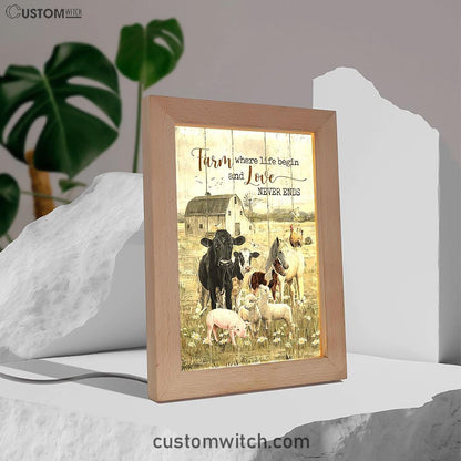 Farm Where Life Begin And Love Never Ends Cow Animal Of God Frame Lamp - Christian Art - Religious Home Decor