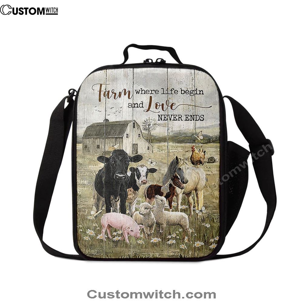 Farm Where Life Begin And Love Never Ends Cow Animal Of God Lunch Bag, Christian Lunch Bag, Religious Lunch Box For School, Picnic