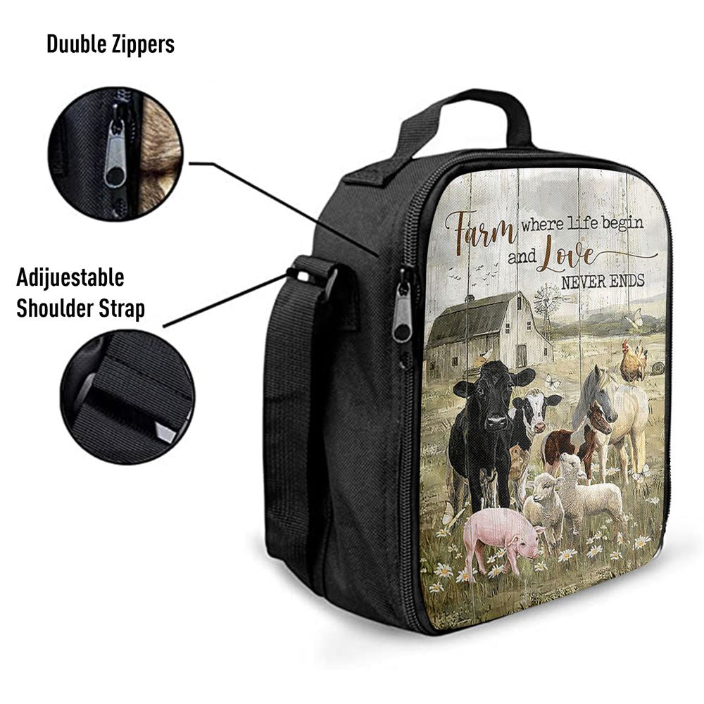 Farm Where Life Begin And Love Never Ends Cow Animal Of God Lunch Bag, Christian Lunch Bag, Religious Lunch Box For School, Picnic