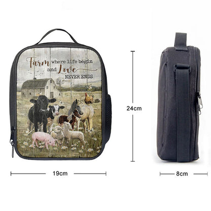 Farm Where Life Begin And Love Never Ends Cow Animal Of God Lunch Bag, Christian Lunch Bag, Religious Lunch Box For School, Picnic