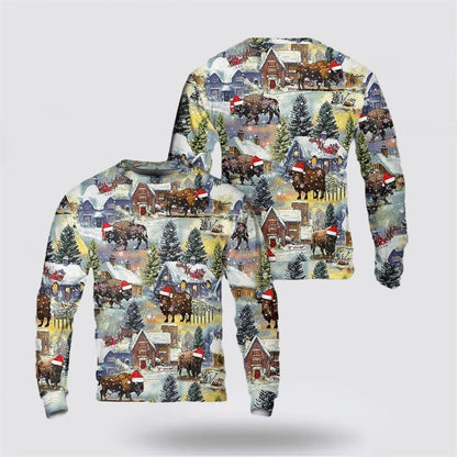 Farmers Sweater, American Bison Buffalo Ugly Christmas Sweater, Christmas Crewneck Sweater, Winter Farm Fashion