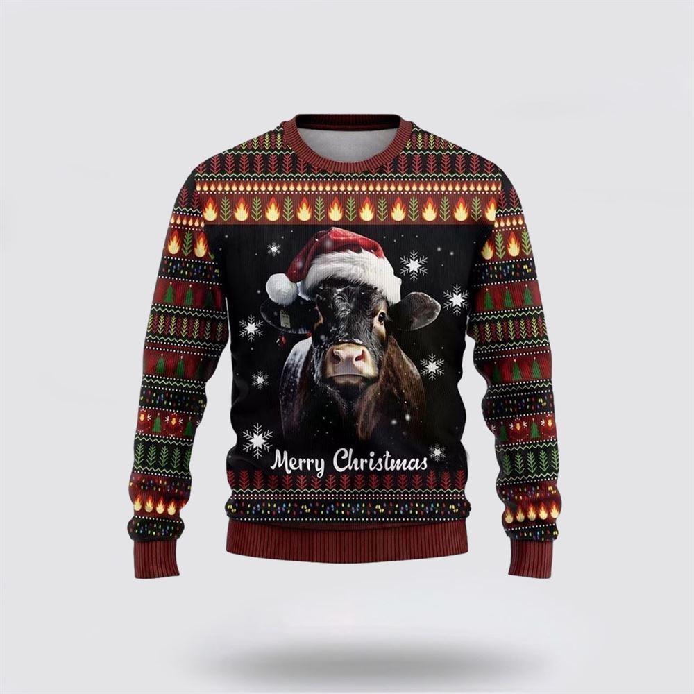 Farmers Sweater, Black Angus Cows Ugly Christmas Sweater, Christmas Crewneck Sweater, Winter Farm Fashion