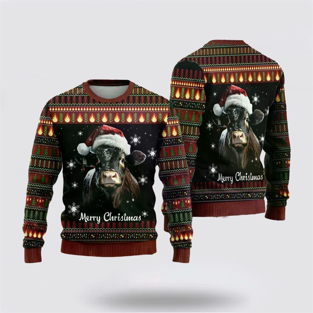 Farmers Sweater, Black Angus Cows Ugly Christmas Sweater, Christmas Crewneck Sweater, Winter Farm Fashion
