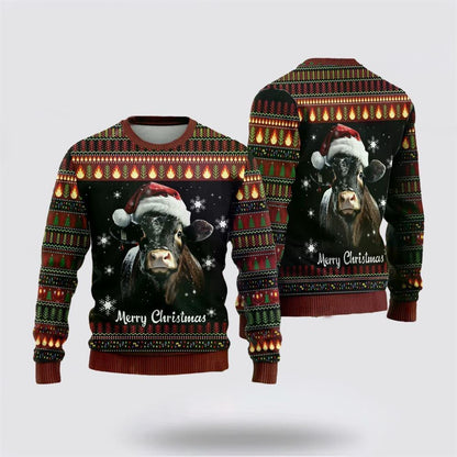 Farmers Sweater, Black Angus Cows Ugly Christmas Sweater, Christmas Crewneck Sweater, Winter Farm Fashion