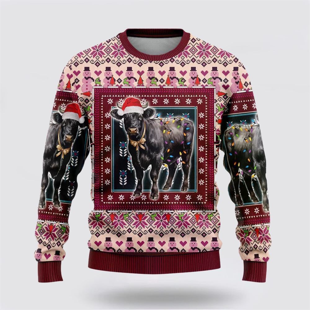 Farmers Sweater, Black Angus Cowss Ugly Christmas Sweater, Christmas Crewneck Sweater, Winter Farm Fashion