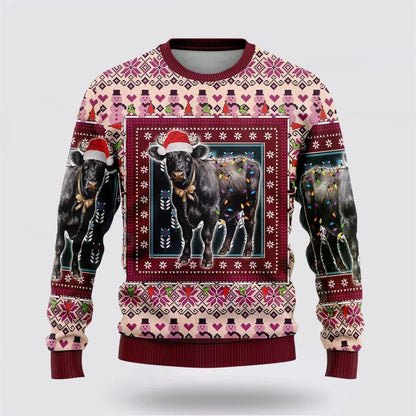 Farmers Sweater, Black Angus Cowss Ugly Christmas Sweater, Christmas Crewneck Sweater, Winter Farm Fashion