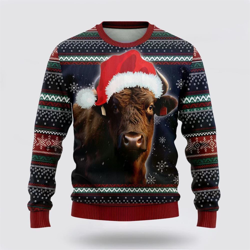 Farmers Sweater, Black Angus Ugly Christmas Sweater, Christmas Crewneck Sweater, Winter Farm Fashion