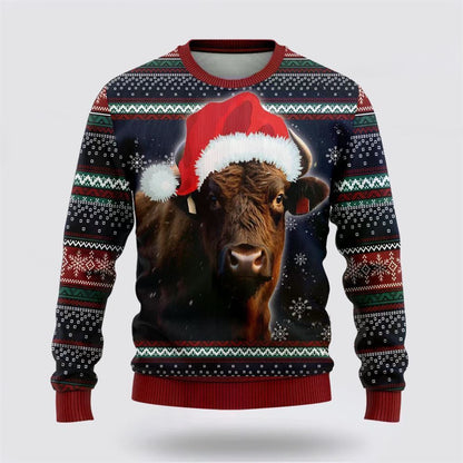 Farmers Sweater, Black Angus Ugly Christmas Sweater, Christmas Crewneck Sweater, Winter Farm Fashion