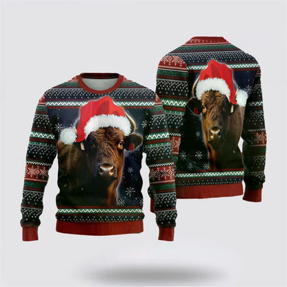 Farmers Sweater, Black Angus Ugly Christmas Sweater, Christmas Crewneck Sweater, Winter Farm Fashion