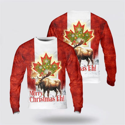 Farmers Sweater, Canada Merry Christmas Eh Canada Moose Ugly Christmas Sweater, Christmas Crewneck Sweater, Winter Farm Fashion