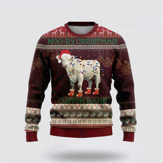 Farmers Sweater, Charolais Loverss Ugly Christmas Sweater, Christmas Crewneck Sweater, Winter Farm Fashion