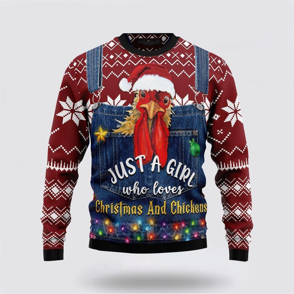 Farmers Sweater, Chicken Ugly Christmas Sweater, Christmas Crewneck Sweater, Winter Farm Fashion