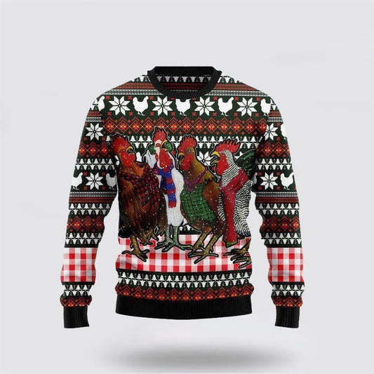 Farmers Sweater, Chicken Under Snow Ugly Christmas Sweater, Christmas Crewneck Sweater, Winter Farm Fashion