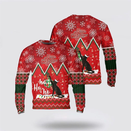 Farmers Sweater, Christmas Cat Meowy Ho Ho Ho Ugly Christmas Sweater, Christmas Crewneck Sweater, Winter Farm Fashion