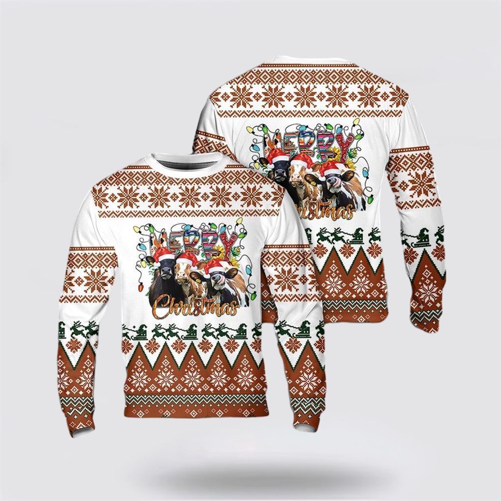 Farmers Sweater, Christmas Cow Mooey Ugly Christmas Sweater, Christmas Crewneck Sweater, Winter Farm Fashion