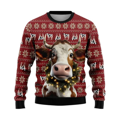 Farmers Sweater, Christmas Cow Wreaths Ugly Christmas Sweater, Christmas Crewneck Sweater, Winter Farm Fashion