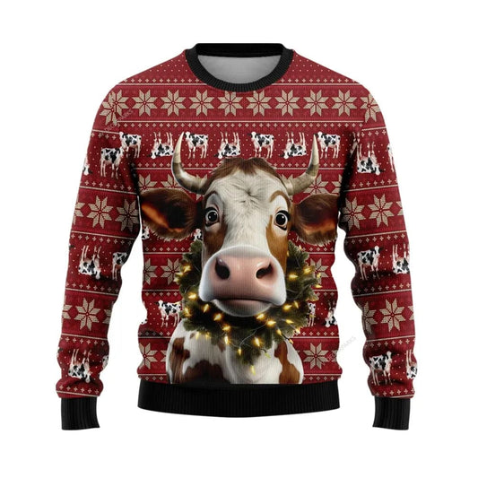 Farmers Sweater, Christmas Cow Wreaths Ugly Christmas Sweater, Christmas Crewneck Sweater, Winter Farm Fashion