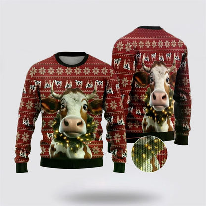 Farmers Sweater, Christmas Cow Wreaths Ugly Christmas Sweater, Christmas Crewneck Sweater, Winter Farm Fashion