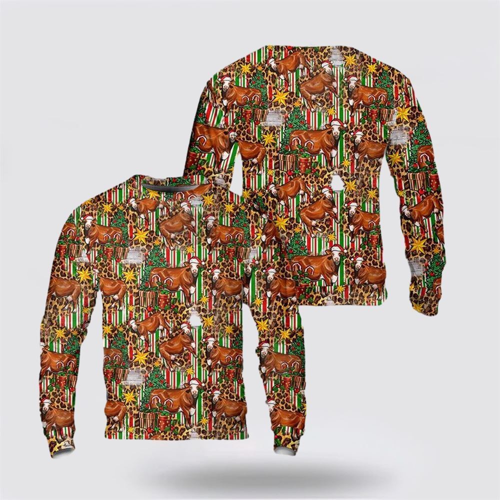 Farmers Sweater, Christmas Leopard Cow Ugly Christmas Sweater, Christmas Crewneck Sweater, Winter Farm Fashion