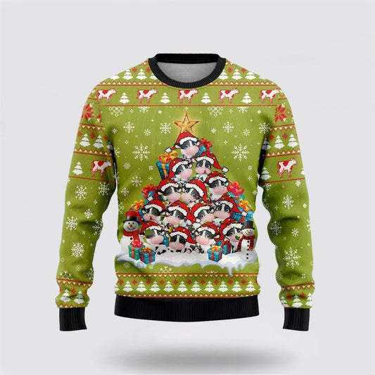 Farmers Sweater, Cow Christmas Tree Ugly Christmas Sweater, Christmas Crewneck Sweater, Winter Farm Fashion